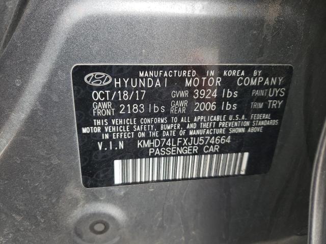 KMHD74LFXJU574664 - 2018 HYUNDAI ELANTRA SE GRAY photo 12