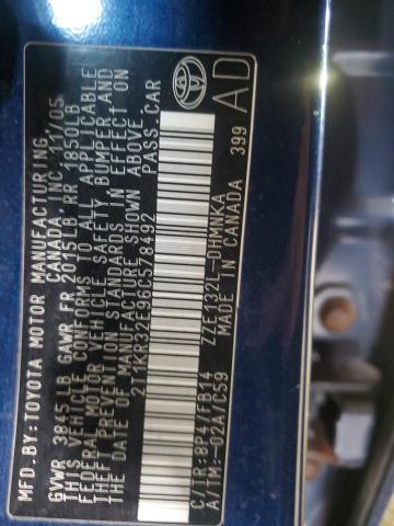 2T1KR32E96C578492 - 2006 TOYOTA COROLLA MA XR BLUE photo 12