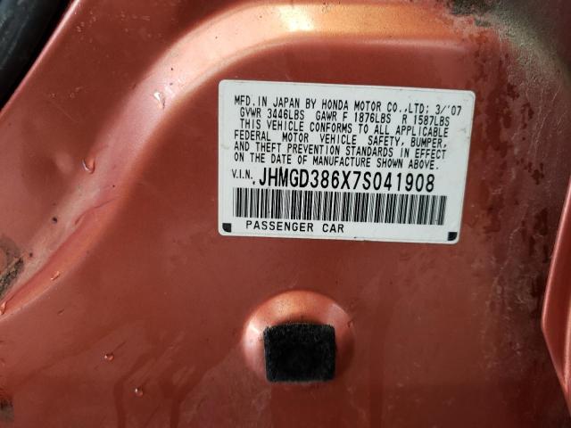 JHMGD386X7S041908 - 2007 HONDA FIT S 橙色 照片 12