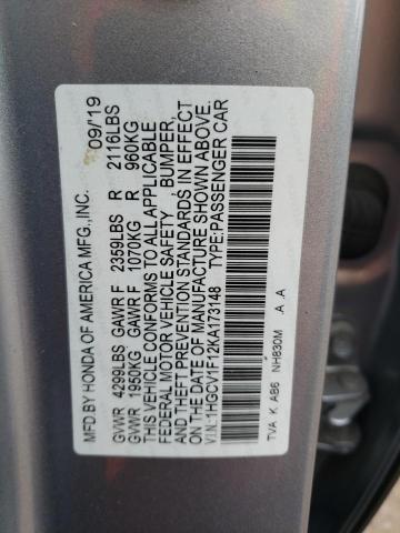 1HGCV1F12KA173148 - 2019 HONDA ACCORD LX SILVER photo 12