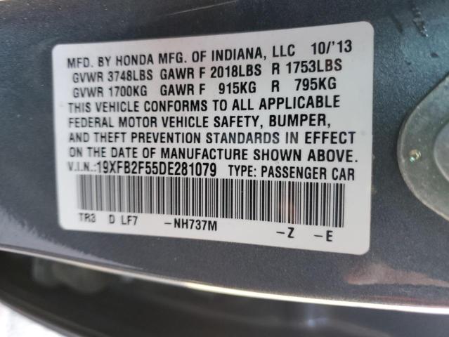 19XFB2F55DE281079 - 2013 HONDA CIVIC LX GRAY photo 12