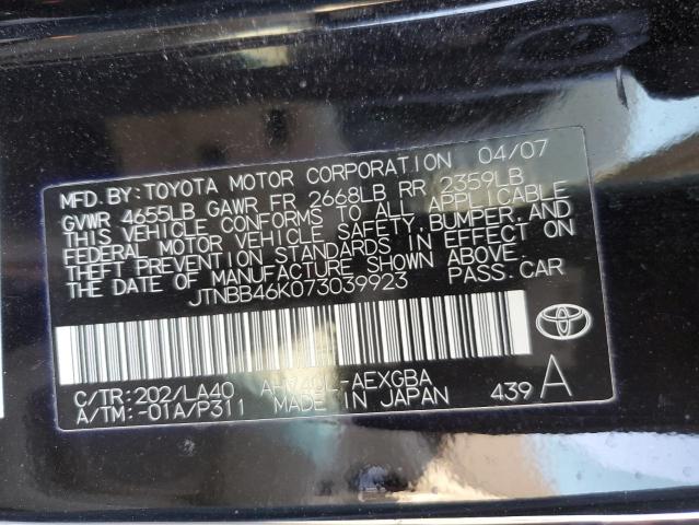 JTNBB46K073039923 - 2007 TOYOTA CAMRY HYBRID BLACK photo 12