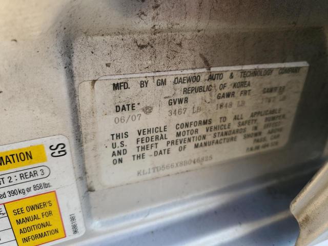 KL1TD566X8B046825 - 2008 CHEVROLET AVEO BASE SILVER photo 12