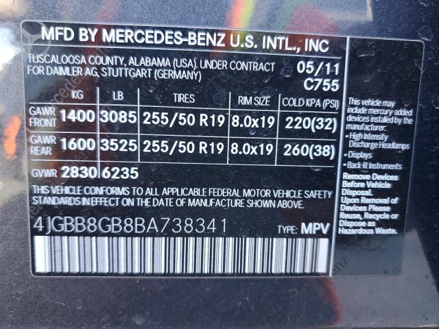 4JGBB8GB8BA738341 - 2011 MERCEDES-BENZ ML 350 4MATIC BLACK photo 14