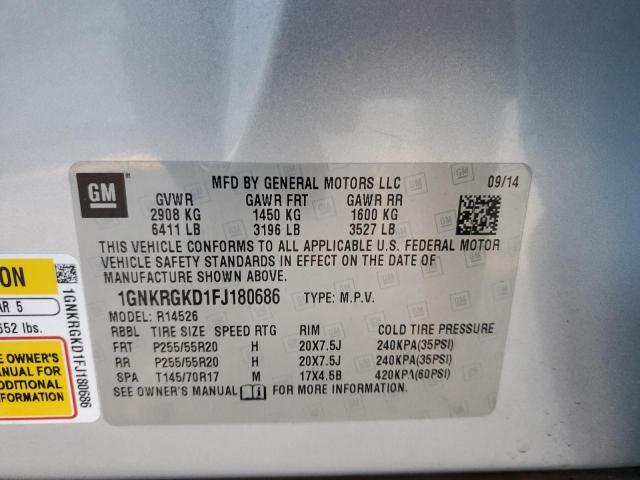 1GNKRGKD1FJ180686 - 2015 CHEVROLET TRAVERSE LT SILVER photo 13