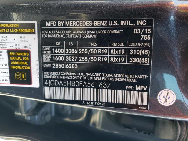 4JGDA5HB0FA561637 - 2015 MERCEDES-BENZ ML 350 4MATIC CHARCOAL photo 13