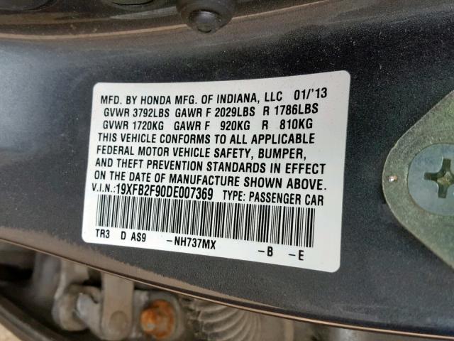 19XFB2F90DE007369 - 2013 HONDA CIVIC EXL  照片 10