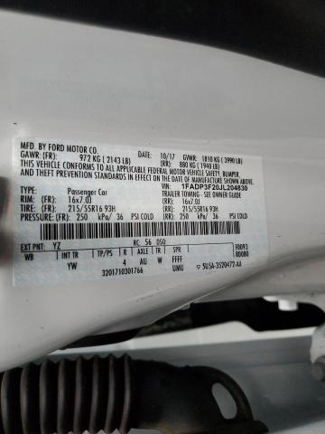 1FADP3F20JL204830 - 2018 FORD FOCUS SE WHITE photo 12