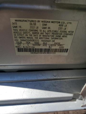 1N4AA51EX9C803151 - 2009 NISSAN MAXIMA S SILVER photo 13