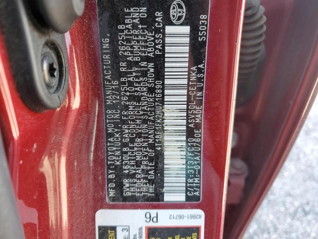 4T1BF1FK2HU716890 - 2017 TOYOTA CAMRY LE RED photo 13