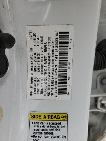 19UUA8F21CA026421 - 2012 ACURA TL WHITE photo 12