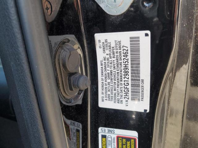 2HGFG12989H524627 - 2009 HONDA CIVIC EXL BLACK photo 12