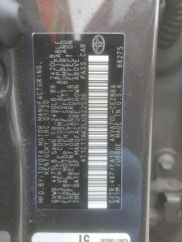 4T1C11AK2LU922536 - 2020 TOYOTA CAMRY LE BROWN photo 12