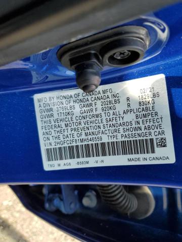 2HGFC2F81MH546559 - 2021 HONDA CIVIC SPORT 蓝色 照片 13