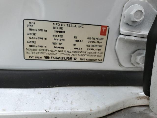 5YJSA1E25JF296142 - 2018 TESLA MODEL S 白色 照片 12