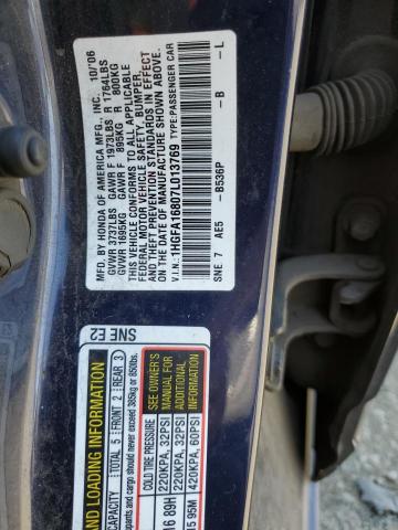 1HGFA16807L013769 - 2007 HONDA CIVIC EX BLUE photo 12