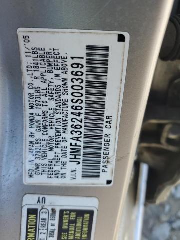 JHMFA36246S003691 - 2006 HONDA CIVIC HYBRID SILVER photo 12