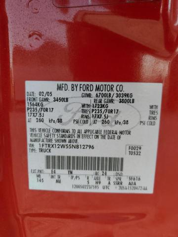 1FTRX12W55NB12796 - 2005 FORD F150 RED photo 12