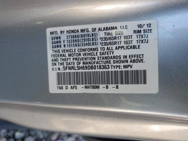 5FNRL5H69DB018363 - 2013 HONDA ODYSSEY EXL SILVER photo 13