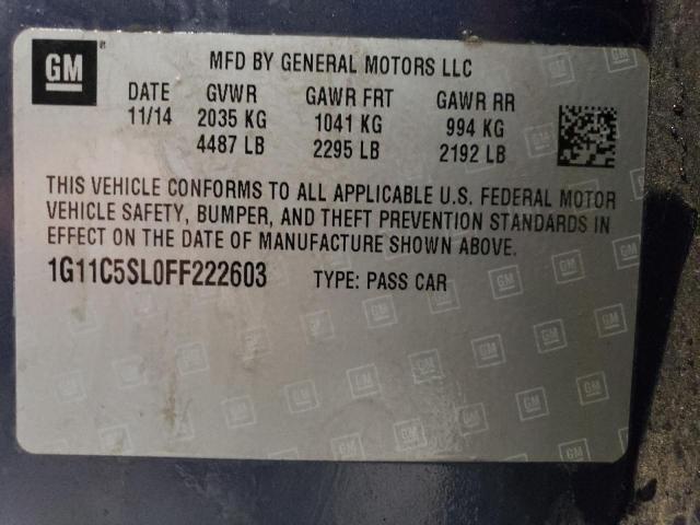 1G11C5SL0FF222603 - 2015 CHEVROLET MALIBU 1LT Көк фото 12