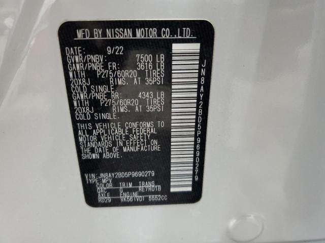 JN8AY2BD5P9690279 - 2023 NISSAN ARMADA SL WHITE photo 14