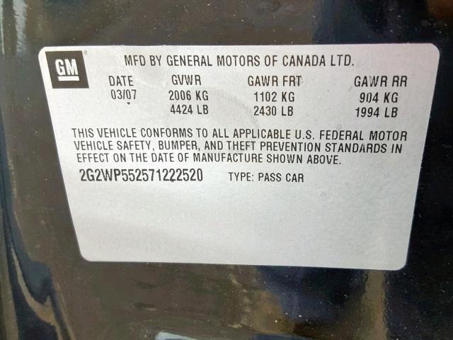 2G2WP552571222520 - 2007 PONTIAC GRAND PRIX  photo 10
