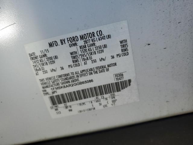 1FM5K8AR2GGB65086 - 2016 FORD EXPLORER POLICE INTERCEPTOR თეთრი ფოტო 13