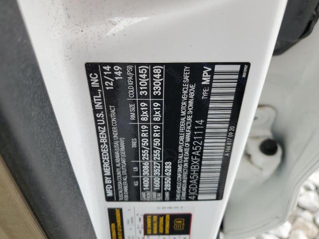 4JGDA5HBXFA521114 - 2015 MERCEDES-BENZ ML 350 4MATIC WHITE photo 14