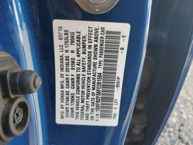 19XFB2F56FE281594 - 2015 HONDA CIVIC LX BLUE photo 12