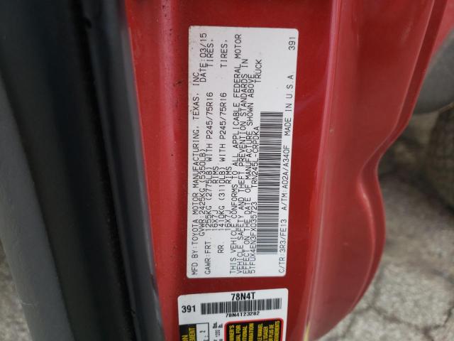 5TFUX4EN3FX035723 - 2015 TOYOTA TACOMA ACCESS CAB წითელი ფოტო 12