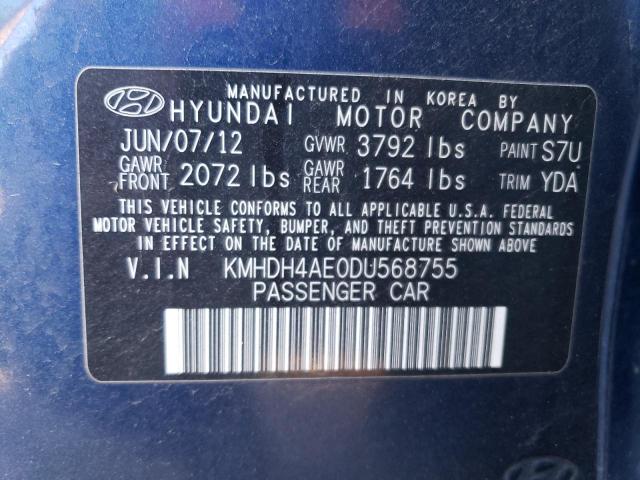 KMHDH4AE0DU568755 - 2013 HYUNDAI ELANTRA GLS BLUE photo 12