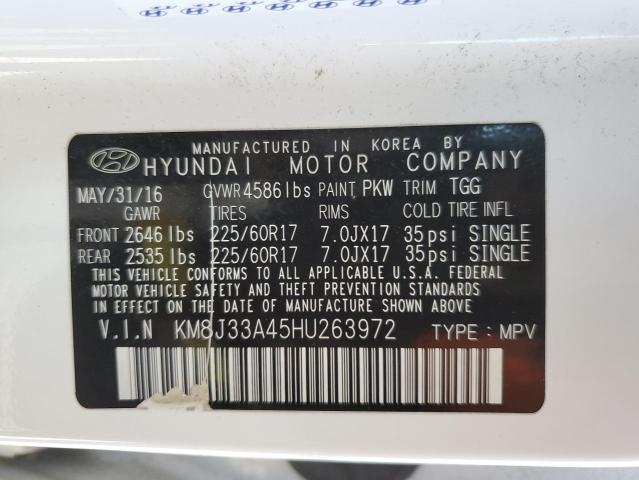 KM8J33A45HU263972 - 2017 HYUNDAI TUCSON LIMITED WHITE photo 13