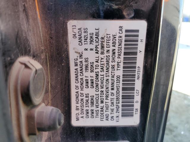 2HGFG3B53DH513200 - 2013 HONDA CIVIC LX BLACK photo 12