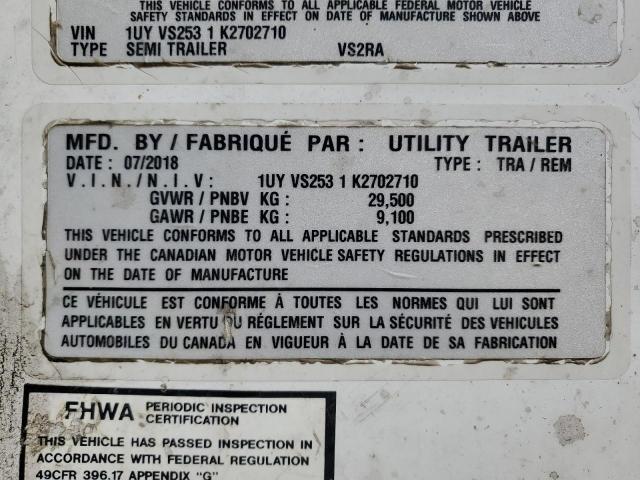 1UYVS2531K2702710 - 2019 UTILITY TRAILER WHITE photo 10