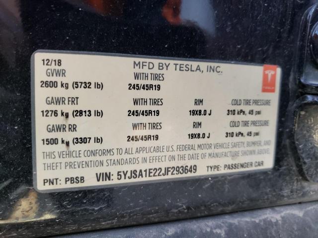 5YJSA1E22JF293649 - 2018 TESLA MODEL S BLACK photo 12