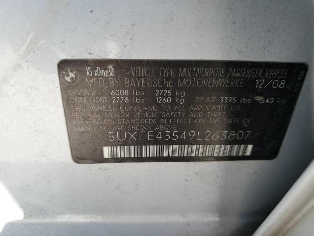 5UXFE43549L263807 - 2009 BMW X5 XDRIVE30I SILVER photo 13