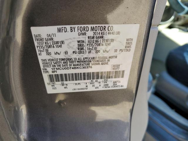 1FMCU0D74BKC30376 - 2011 FORD ESCAPE XLT GRAY photo 12