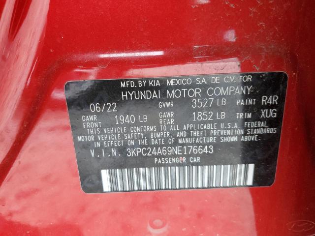 3KPC24A69NE176643 - 2022 HYUNDAI ACCENT SE RED photo 12