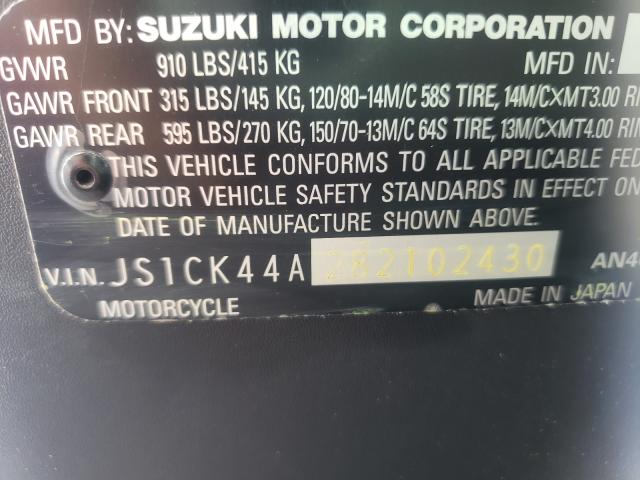 JS1CK44A282102430 - 2008 SUZUKI AN400 BURGUNDY photo 10