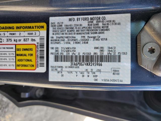 3FA6P0G74KR245966 - 2019 FORD FUSION S BLUE photo 12