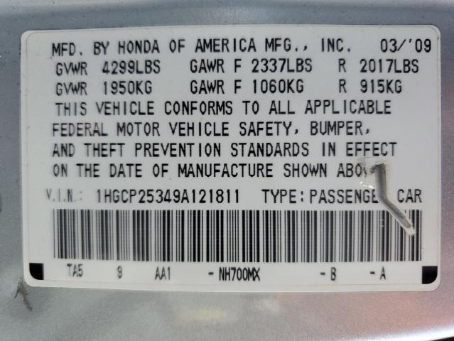 1HGCP25349A121811 - 2009 HONDA ACCORD LX SILVER photo 12