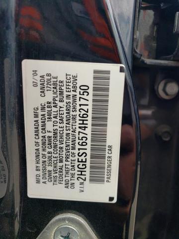 2HGES16574H621750 - 2004 HONDA CIVIC LX BLACK photo 12