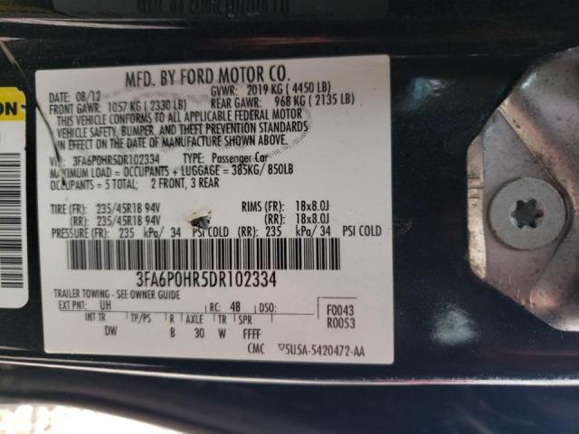 3FA6P0HR5DR102334 - 2013 FORD FUSION SE BLACK photo 12