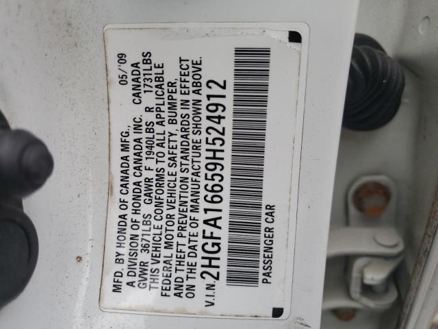 2HGFA16659H524912 - 2009 HONDA CIVIC LX-S أبيض صورة 13
