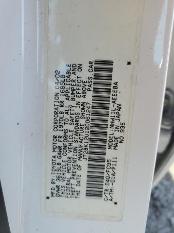 JT2BK12U120061247 - 2002 TOYOTA PRIUS WHITE photo 12