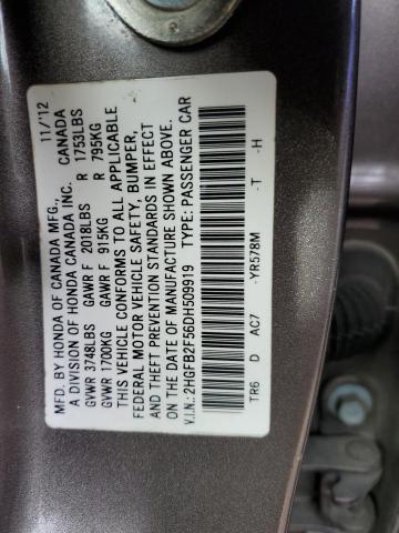 2HGFB2F56DH509919 - 2013 HONDA CIVIC LX GRAY photo 13