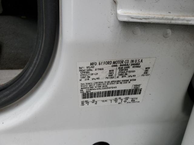 1FMNU40L32ED37243 - 2002 FORD EXCURSION XLT WHITE photo 12