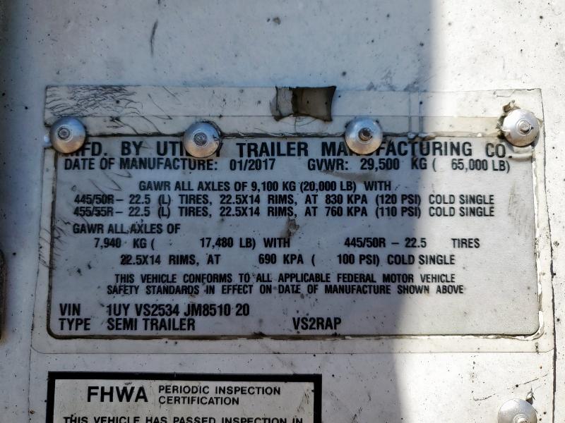 1UYVS2534JM851020 - 2017 UTILITY TRAILER WHITE photo 10