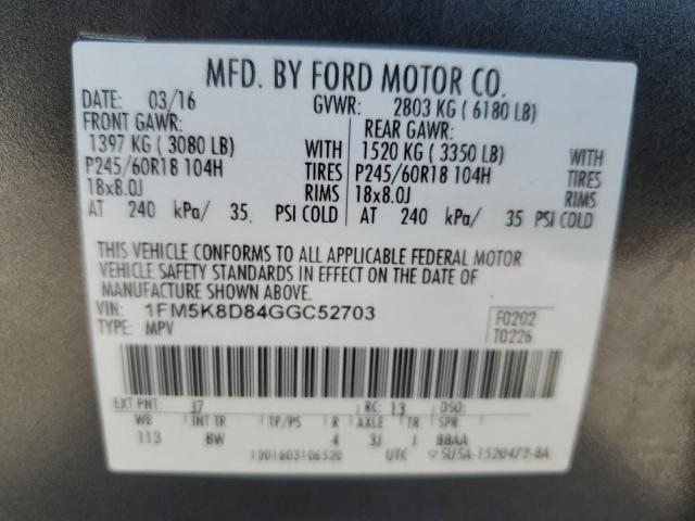 1FM5K8D84GGC52703 - 2016 FORD EXPLORER XLT CHARCOAL photo 13