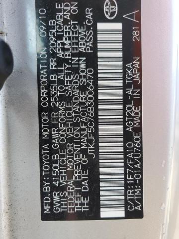 JTKJF5C76B3006470 - 2011 TOYOTA SCION TC 银色 照片 12